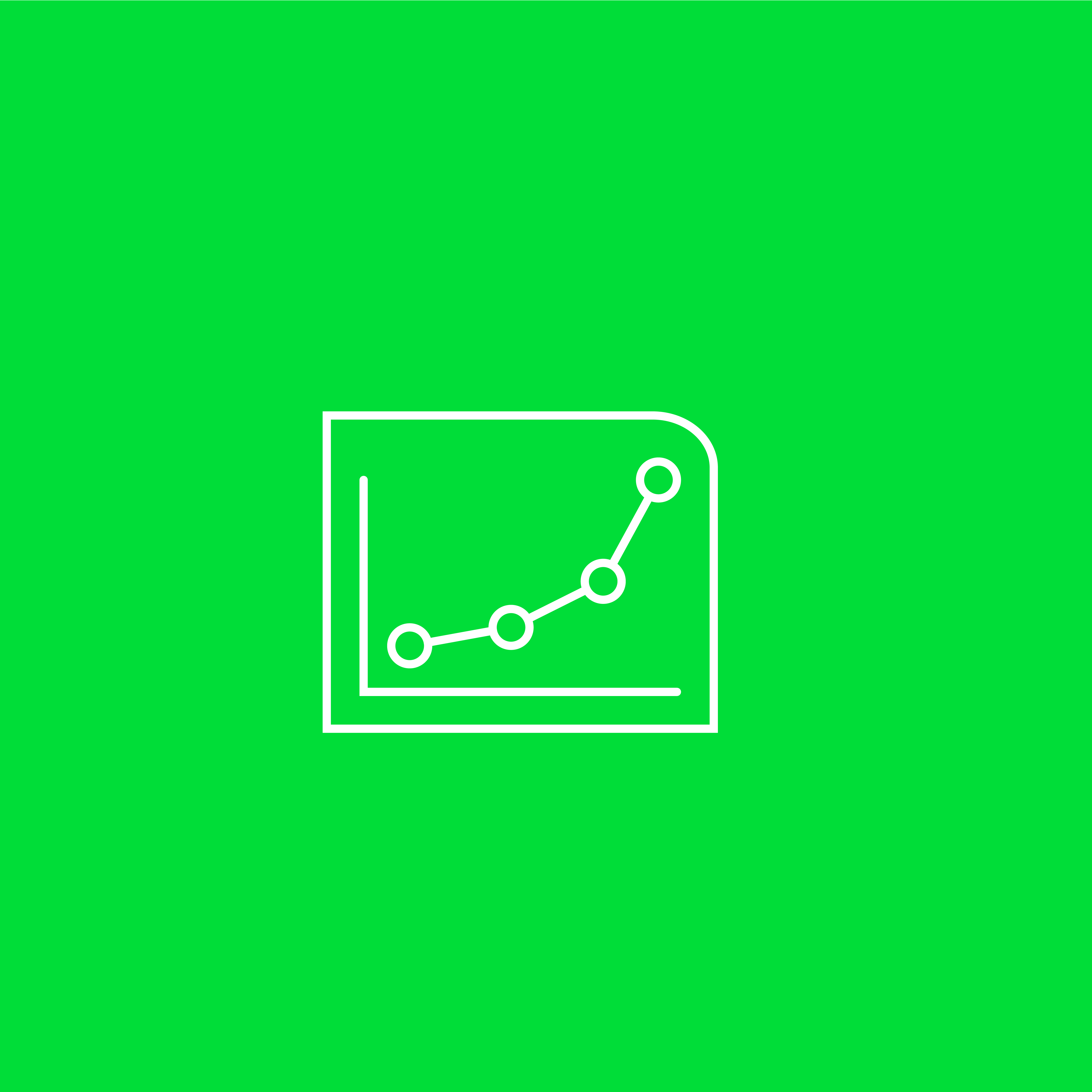 Icona minimalista di un grafico a linee con quattro punti connessi, raffigurato al centro su sfondo verde brillante.